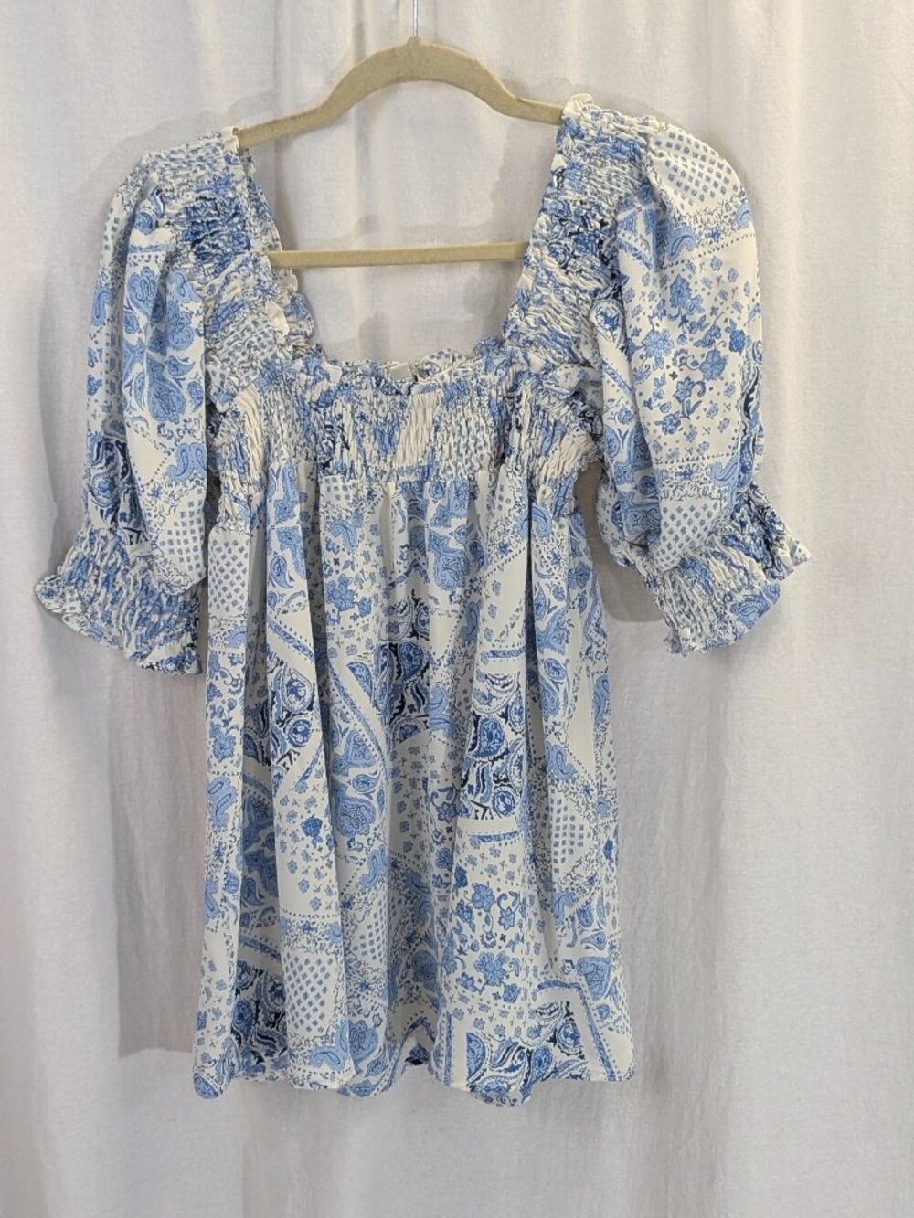 Davi & Dani Blue and White Size Small Baby Doll Micro Dress or Top